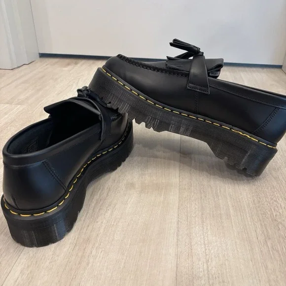 Dr Martens Adrian Quad Loafers Mens Sz 10 Women 11 Black Leather Tassel Platform - Picture 6 of 8